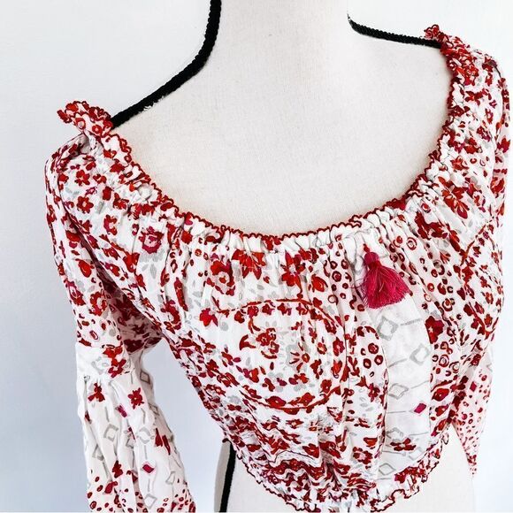 Poupette St. Barth Rachel Georgette Paisley Long Sleeve Crop Blouse Sz M NWT - Picture 5 of 10